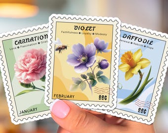 Birth Flower Stamp Stickers: Monthly Floral Design