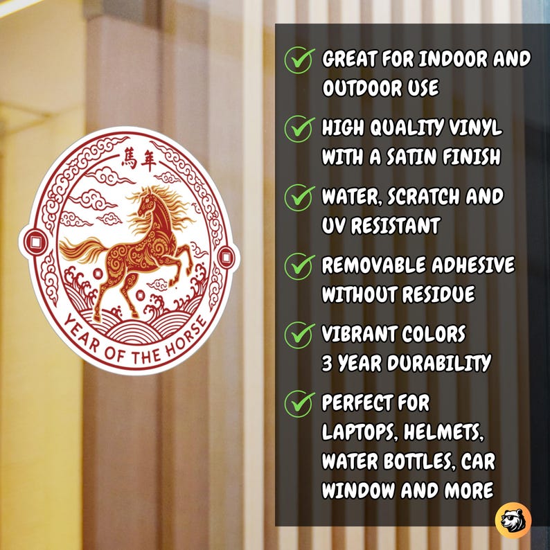 Chinese New Year gift for horse zodiac, red and gold lunar New Year vinyl decal, traditional Chinese horse art sticker, lucky Chinese zodiac sticker 2026, gift for someone born in the Year of the Horse, ornate lunar animal sticker, Year of the Horse birthday gift, Chinese culture aesthetic sticker, Asian art vinyl decal, red packet alternative gift idea