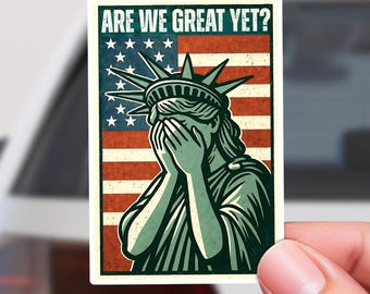 Adesivo della Statua della Libertà imbarazzata: decalcomania in vinile vintage per proteste politiche.