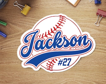 Custom Baseball Name & Number Decal: Waterproof Swoosh Sticker