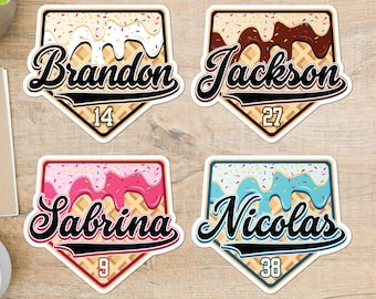 Baseball Drip Custom Name Sticker: Waffle Home Plate Ice Cream Decal