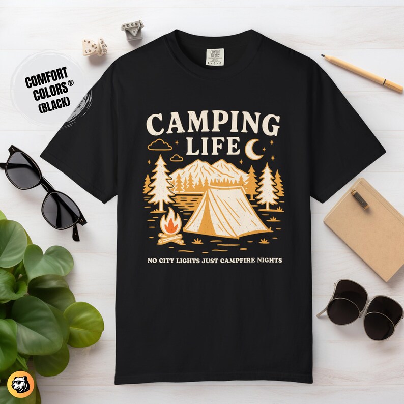 Camping Life Comfort Colors Shirt: Campfire Nights Tee Black
