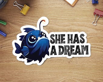 Dreaming Anglerfish Sticker: Funny Meme Laptop Decal