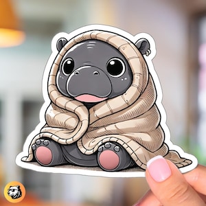 Cozy Baby Hippo Sticker: Funny Moo Deng Laptop Decal