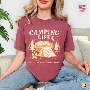 Camping Life Comfort Colors Shirt: Campfire Nights Tee Brick