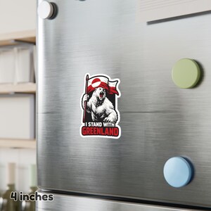 Greenland flag polar bear sticker, support Greenlanders protest decal, arctic wildlife vinyl sticker, roaring polar bear flag art, greenlandic pride laptop decal, majestic polar bear car sticker, unique greenland souvenir gift, northern polar bear laptop skin, weather resistant arctic sticker, patriotic greenland flag decor