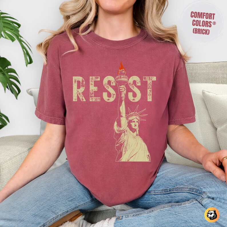 Resist Vintage Lady Liberty Shirt: Distressed Activist Tee Brick