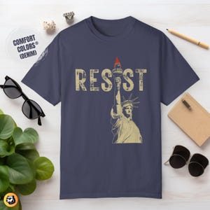 Resist Vintage Lady Liberty Shirt: Distressed Activist Tee Denim