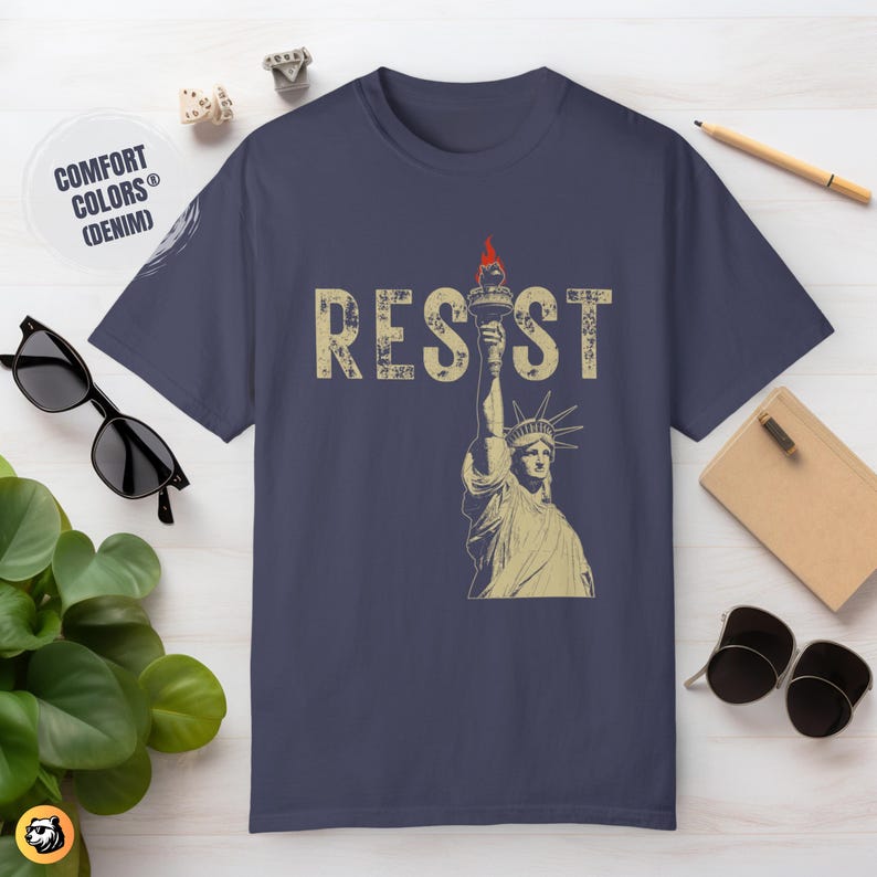 Resist Vintage Lady Liberty Shirt: Distressed Activist Tee Denim