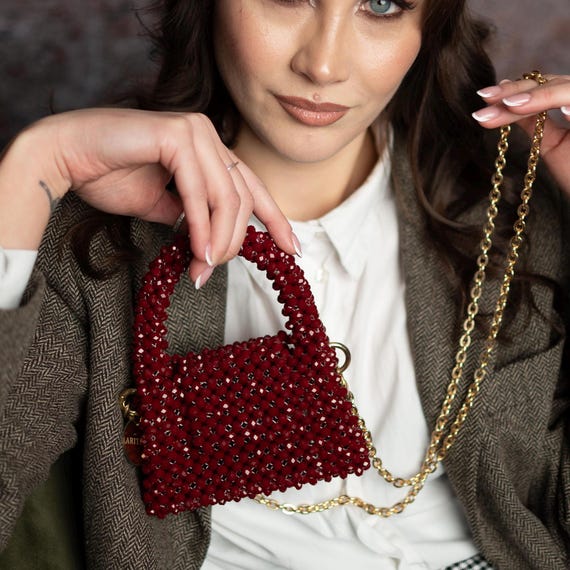 Elegante borsa di perline fatta a mano Pochette di perline di