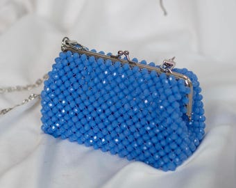 Bead Bag, Beaded Bag, Handmade Bead Bag, Beaded Purse, Beadwork Bag, Baby Blue Bead Bag, Handcrafted Bead Bag, Beaded Tote, Beaded Clutch