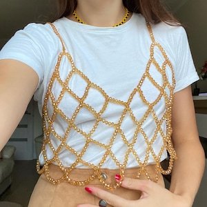 Bead crop top, Beaded bralette, Handmade for woman top, Rave party costume, Beaded top, Pearl blouse, Crystal bead crop top, Bra body chain