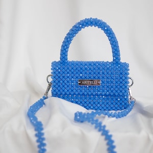 Handmade Blue Beaded Crossbody Bag - Women’s Mini Purse for Weddings, Parties, Gifts and Everyday Use