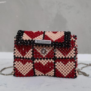 Bolso de cuentas, bolso de cuentas, bolso de cuentas hecho a mano, monedero de cuentas, bolso de abalorios, bolso de cuentas de lujo, bolso de cuentas hecho a mano, bolso con forma de corazón, cartera de cuentas