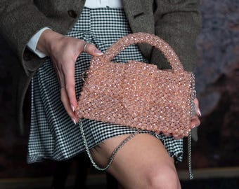 Luxus Handgefertigte Perlen Braut Clutch - Personalisierte Hochzeit Geldbörse, Elegante Abend Handtasche für Braut, Einzigartige Custom Perlen Tasche