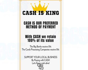 Cash is King Sign - Cash Only Poster 11" x14"  for small Business