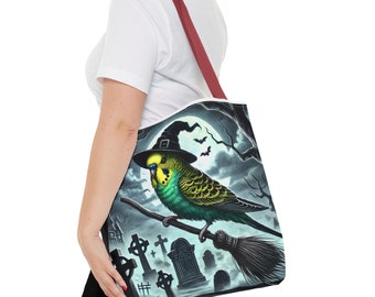 Witch Budgie Halloween Tote Bag