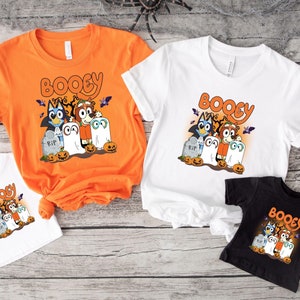 Booey Halloween Shirt, Bluey Halloween, Spooky Cartoon T-Shirt, Witchy Bats Shirt, Halloween Family Matching, Horror Kids Tee, Spooky Vibes