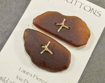 Longing    a set of two molasses brown naturally ocean tumbled Maine sea glass buttons