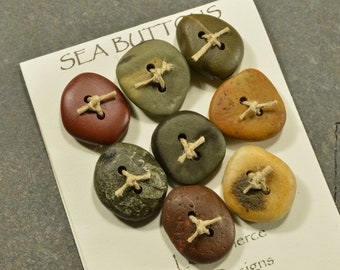 Great eight   a set of assorted  little Maine sea stone buttons ecochic  ocean style for knitters and jewelry craft