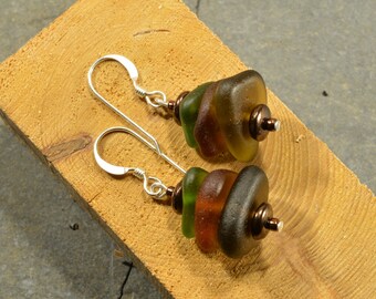 Colors  a pair of stacked authentic Maine sea glass cairn earrings naturally ocean tumbled one of a kind earrings