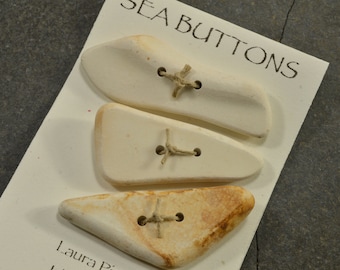 Long bows a set of three  authentic  Maine sea pottery toggle  buttons eco friendly embellishment for sweaters scarves and purses