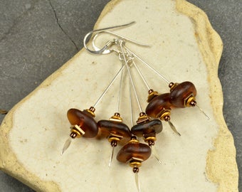 Chocolate drops   a pair of sterling silver dangle earrings made with authentic  sea glass flirty ocean style jewelry