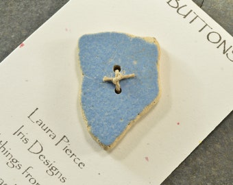 Big periwinkle baby blue genuine Maine sea/beach pottery button perfect eco friendly embellishment for knitters and arts