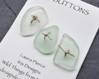 Three blades... a set of sea foam light green genuine Maine sea / beach glass buttons original and one of a kind embellishment
