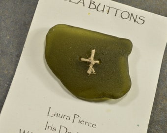 Dark fish   an olive genuine sea/beach glass naturally ocean tumbled button from the coast of Maine