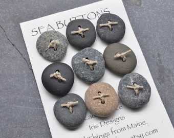 The nine ... assorted Maine sea stone buttons ecochic  ocean style for knitters and jewelry craft