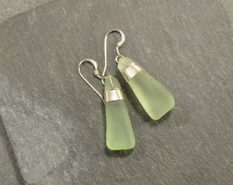 Simply  classic   a pair of sterling silver simply lashed Maine sea foam/light green earrings/ classic ocean style  earrings natural