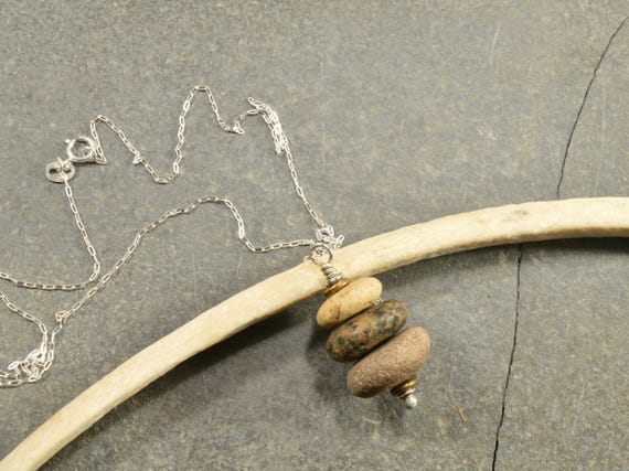 Granite cairn-- a  simple  Maine sea stone cairn necklace  on an 18" sterling silver chain ocean style jewelry