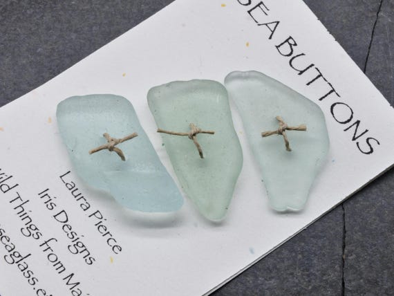 Set of Three Vibrant Sea Glass Toggle Buttons – Maine Beach Glass for Fiber Arts