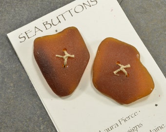 Big brown   a set of two molasses brown naturally ocean tumbled Maine sea glass buttons