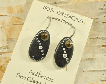 Migration    a pair of simple and elegant painted Maine sea stone and sterling silver earrings classic beach style hand made artisan