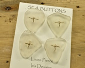 Edges a set of four glowing white drilled triangular shaped genuine Maine sea beach glass buttons