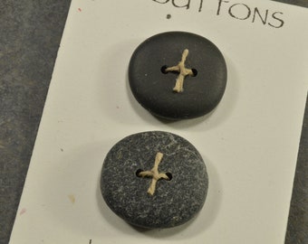 Pair of 1" black and speckled grey  genuine Maine sea/beach stone buttons ecochic natural ocean style for knitters and jewelry craft