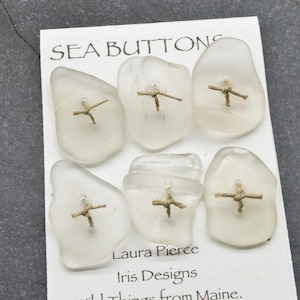 Whimsical White Double-Drilled Sea Glass Buttons (1-1/8" x 7/8")