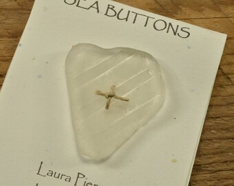Heart struck  a rustic genuine gleaming white Maine sea / beach glass button a quirky statement for fiber arts and jewelry arts