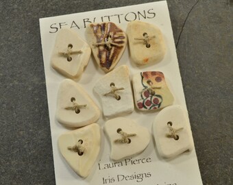 Nine squares    a set  genuine Maine sea pottery buttons quirky fun ecochic embellishment for sweaters and all knits