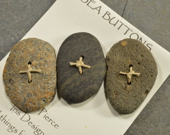 More wilds   a set  of three assorted genuine Maine sea / beach stone  buttons quirky and fun embellishment for knitters