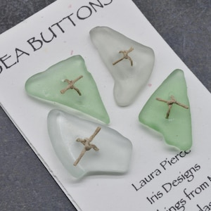 Set of four  glowing sea foam Maine sea glass toggle buttons perfect for sweaters jackets shawls and all knits