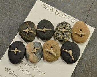 Make a wish  a set of eight assorted color  Maine sea stone buttons ecochic  ocean style for knitters and jewelry craft