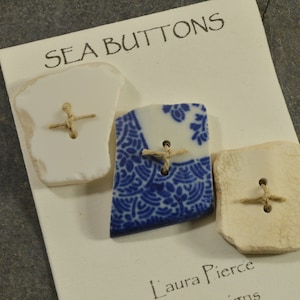 I'm so blue- a set of three square authentic  Maine sea pottery  buttons eco friendly embellishment for sweaters scarves and purses