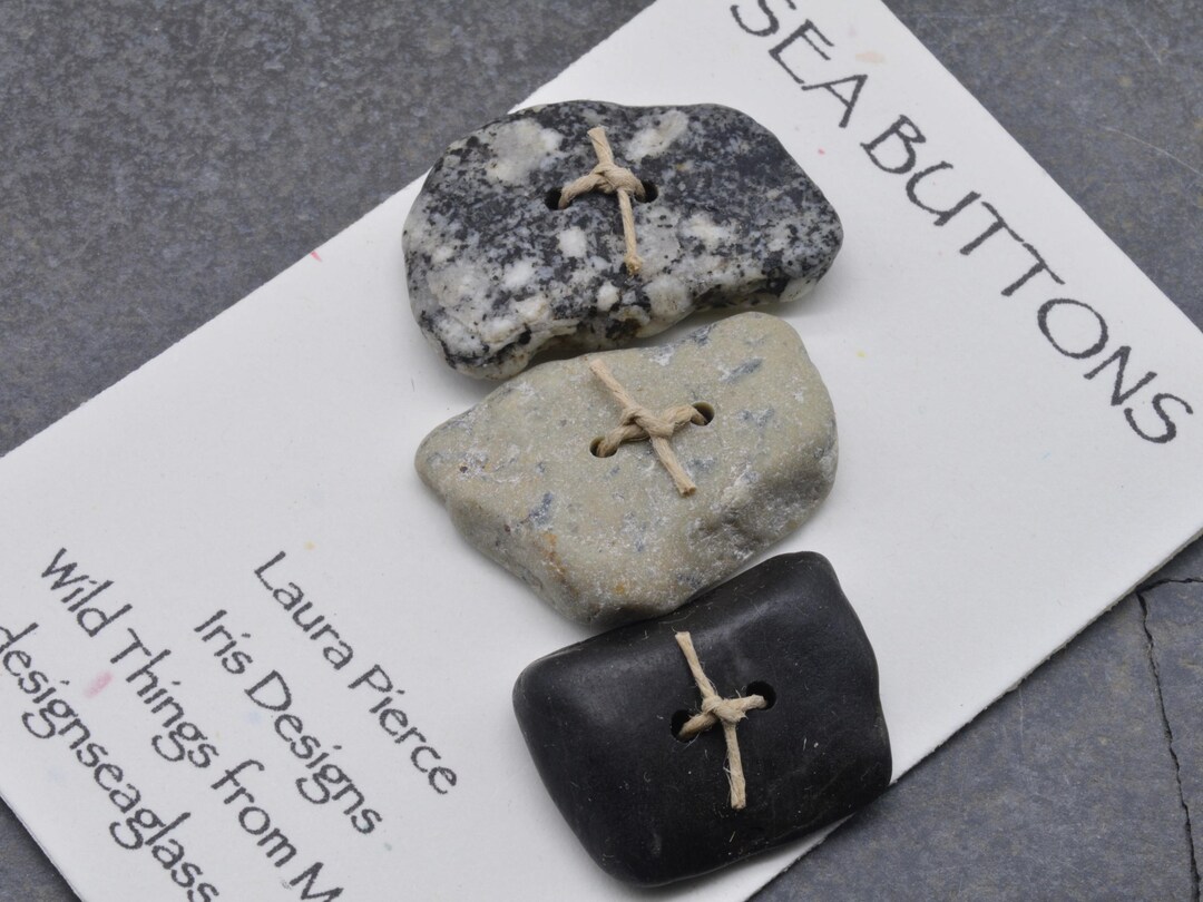 Rectangular Stone Button Drama a Set of Three Rectangular Shaped Natural Maine Sea/ Beach Stone ...