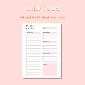 Printable Daily To-Do List - Productivity Planner & Task Organiser | Daily Checklist Template | Instant Download