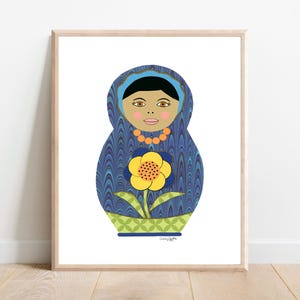 Flower Matryoshka Nursery Art Print, Russian Stacking Doll Art Print, Toddler Room Art, Nursery Decor, Nesting dolls, Alina Art & Design