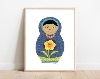 Impresión artística de Matrioska de flores: Muñeca rusa apilable