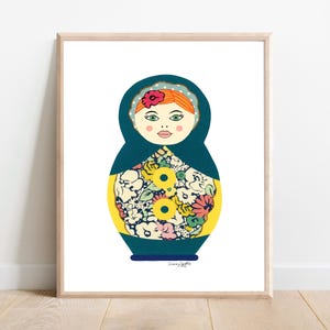 Little Red Head Matryoshka Art Print: Whimsical Nursery Decor